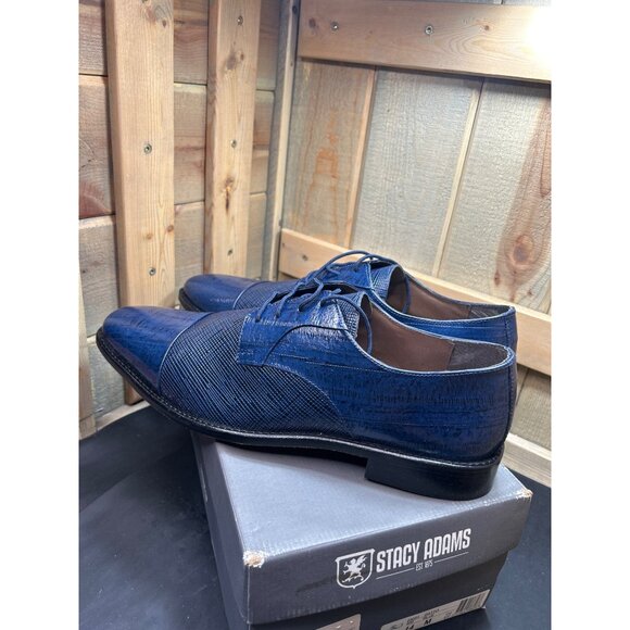 Stacy Adams Mens 14M Dark Blue Cap Toe Oxford Shoes With Memory Foam - Picture 7 of 9